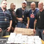 The NYPD officers involved in the seizure, from left to right: PO Stephen Schoefer, PO Cleavens Duchatelier, Sgt Brian Holshek, Det Carmelo Santana, and PO Michael Walsh